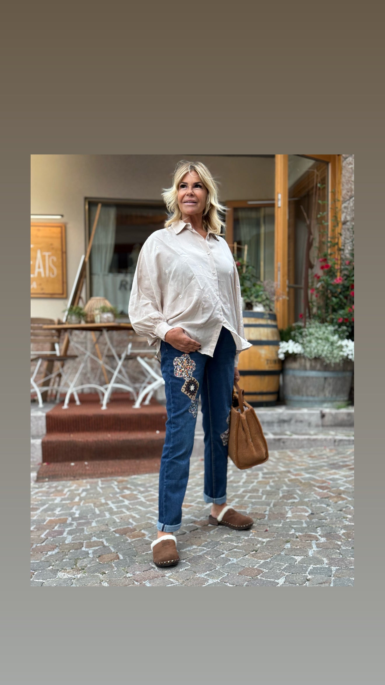 Mon amour Paris jeans fiori crochet elasticizzato medio