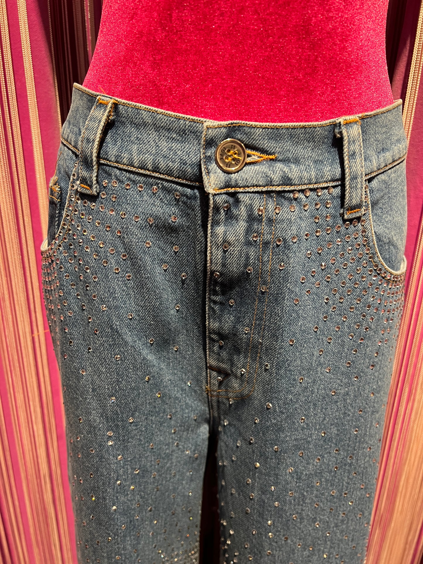 11 love is glamour -50%jeans denim con applicazione Swarovski