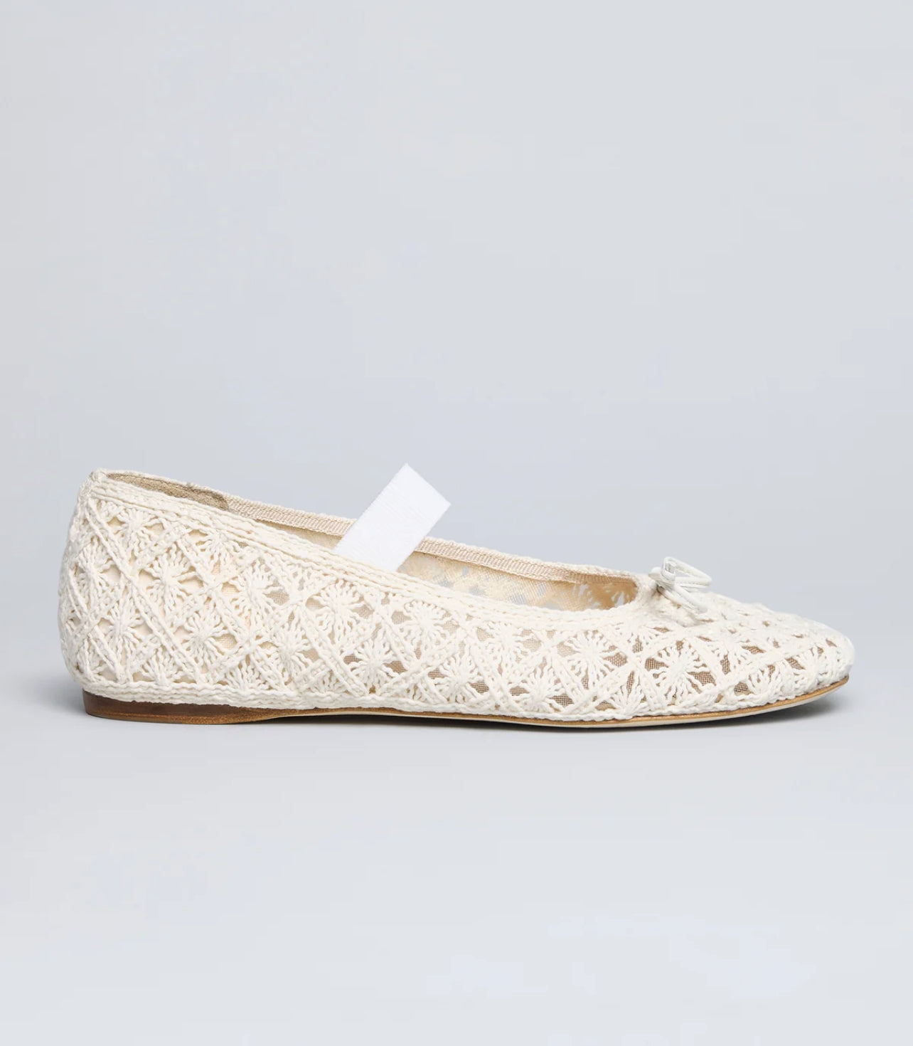 Semicouture ballerina in crochet , dettaglio fiocchetto ed elastico sul dorso