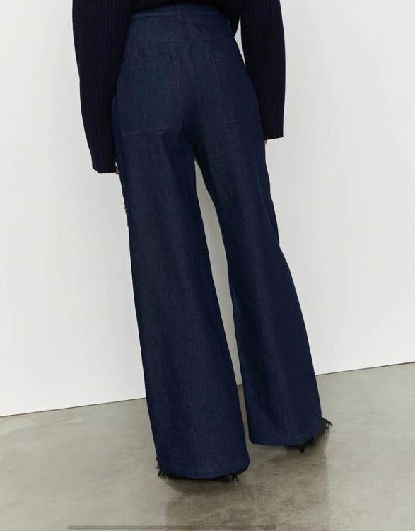 Isabelle Blanche Paris pantalone jeans denim con ricamo sul davanti