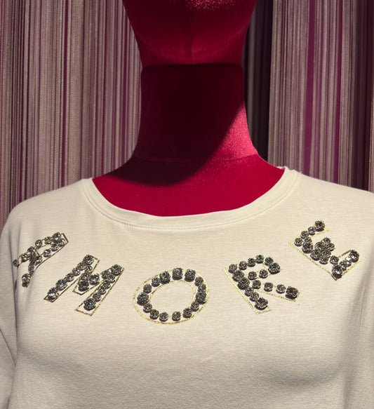 Mon amour Paris t shirt mezza manica bianca con scritta “ Amore” con cristalli