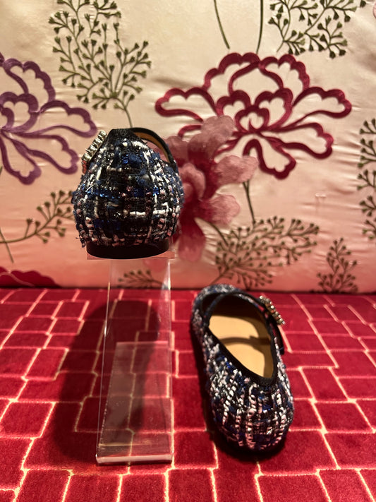 Bibi Lou meno 50% ballerina boucle nera panna e blu fibia Swarovski