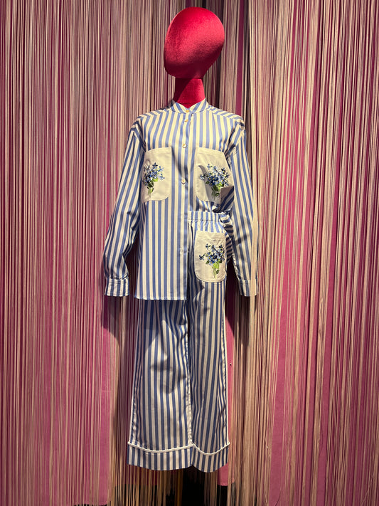 Miki Thumb completo camicia e pantalone righe azzurro e bianco