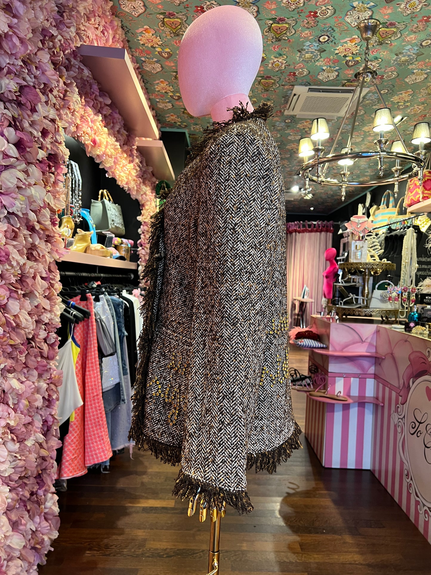 Front street giacca in tweed con scritta tasche e dietro cristalli