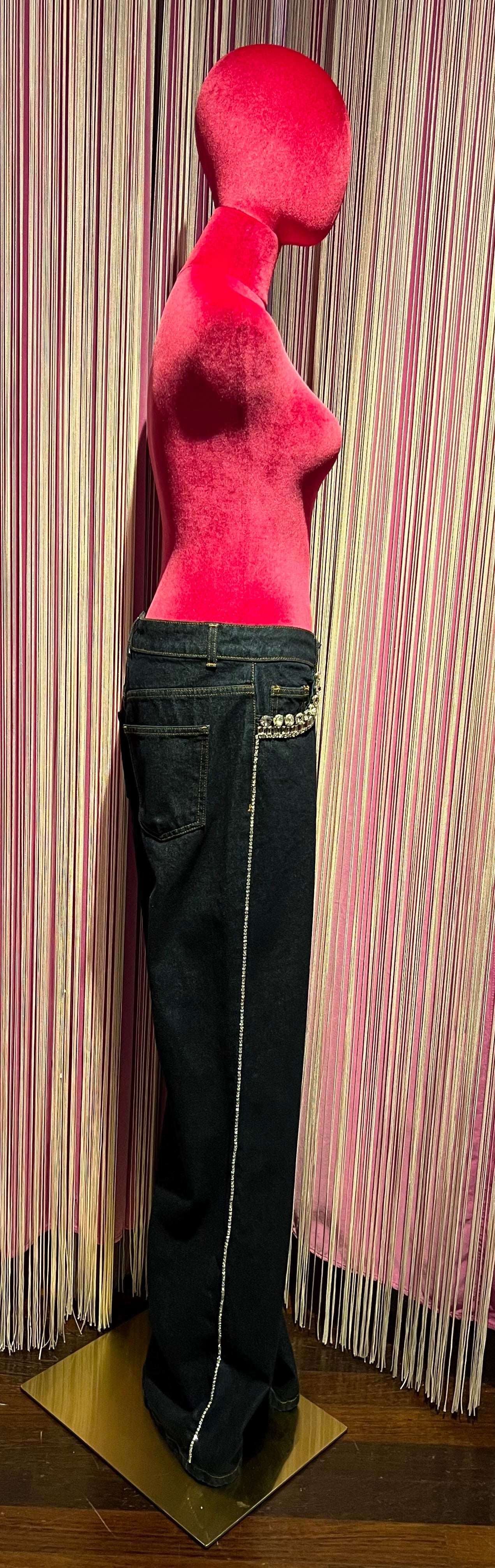 Drame’e jeans denim -30%con applicazioni tasche e banda laterale di Swarovski