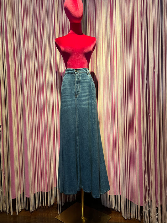 Semicouture gonna denim in lyocell lunga con elastico vita