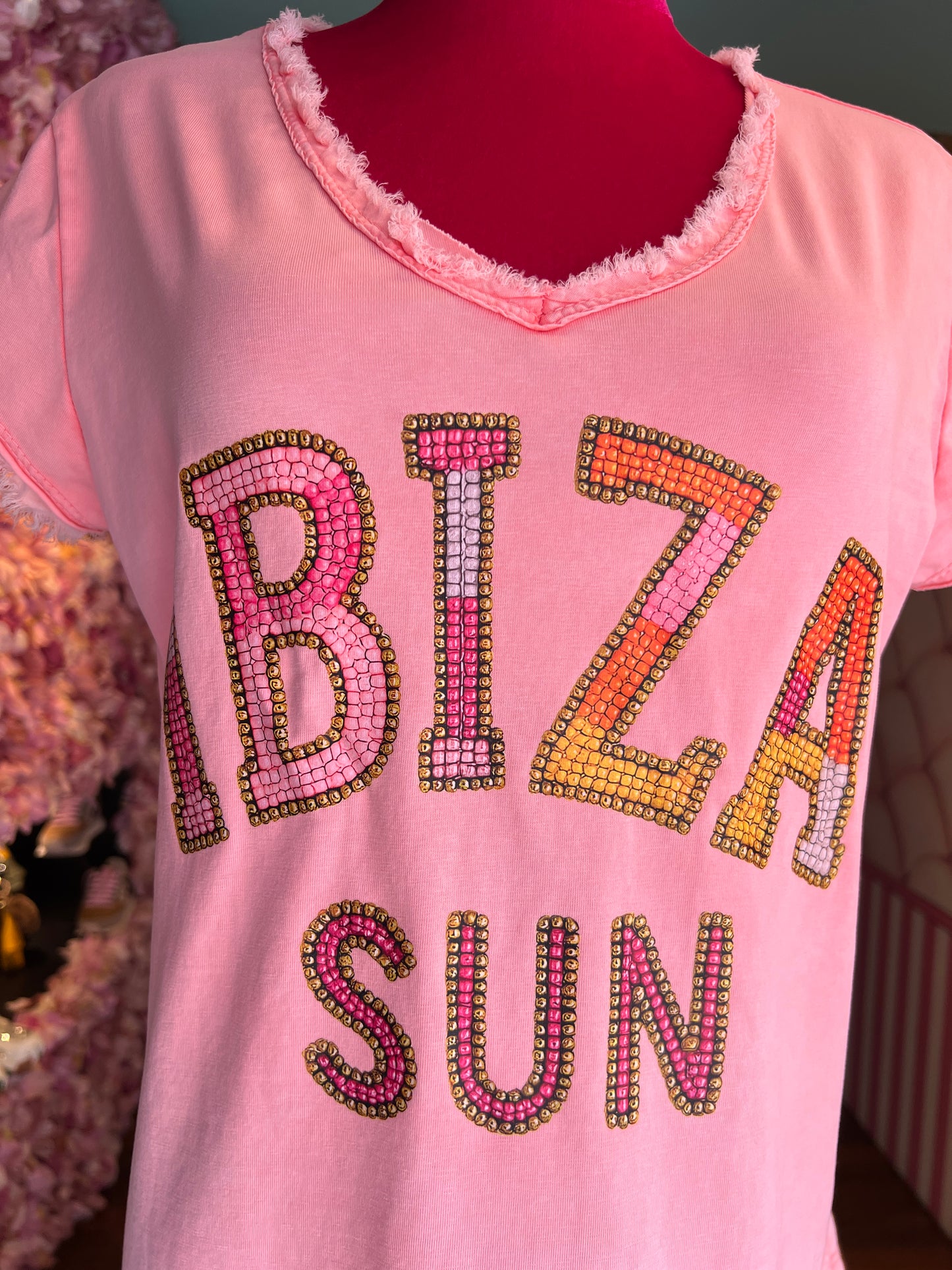 Mon amour Paris -20% di sconto t shirt rosa pesca con scritta Ibiza sun