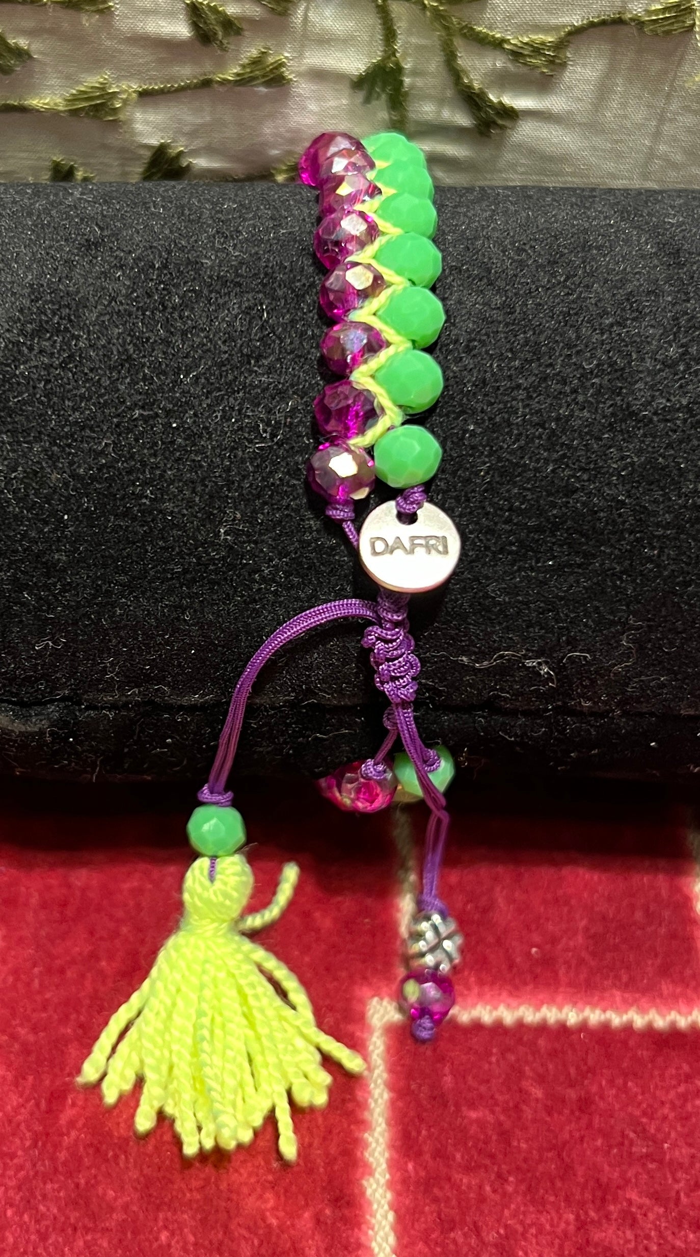 Nadia Dafri Paris bracciale regolabile cristalli verde viola e giallo