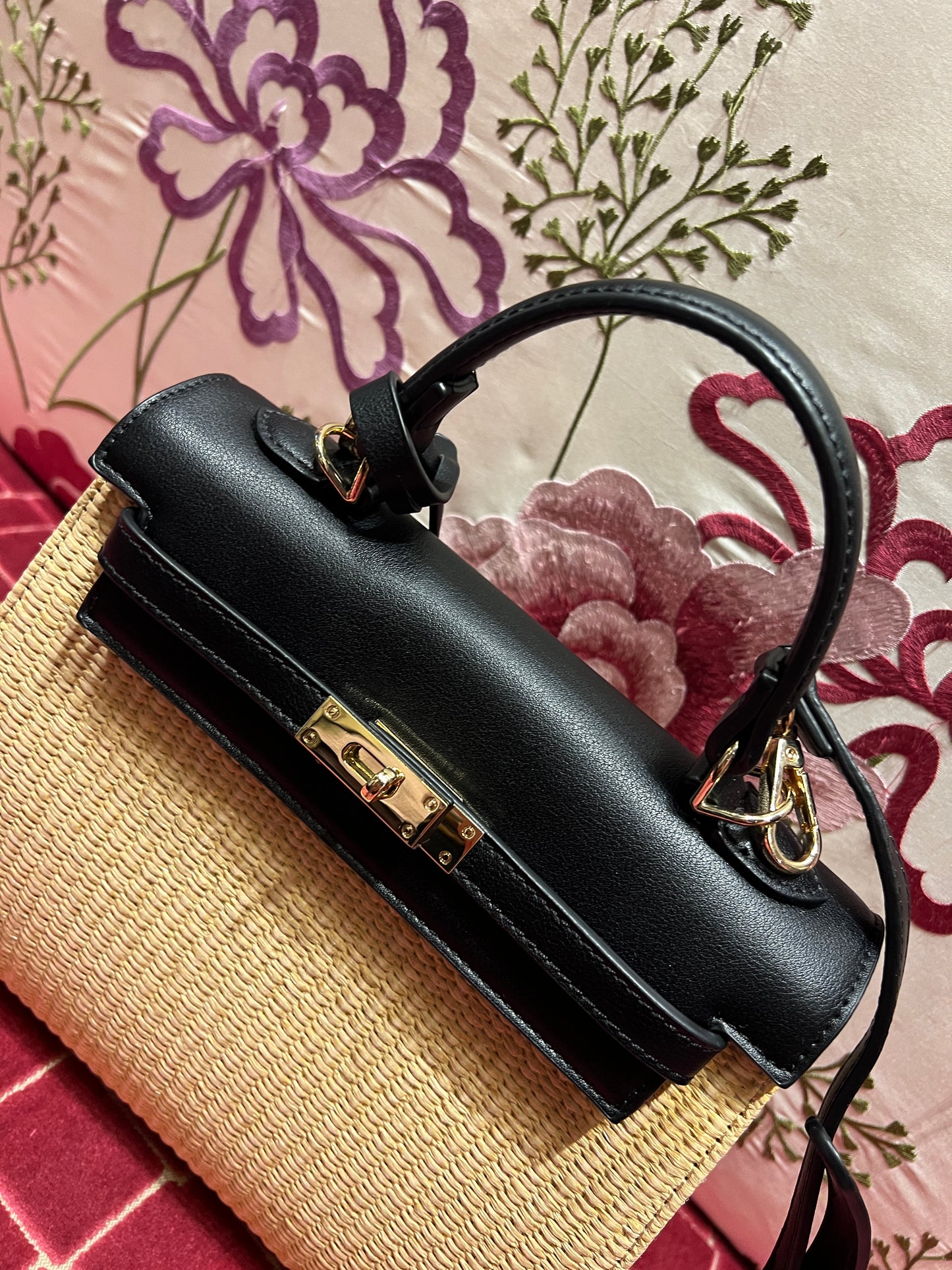 Borsa ecopelle e ratta nera e beige con tracollina