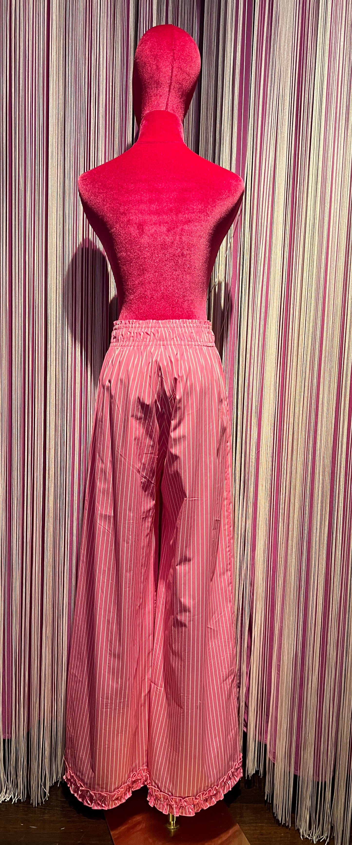 Gina Gorgeous pantalone palazzo cotone a righe rosa fucsia e bianche Palmira 1