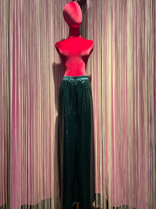Dahlo pantalone verde smeraldo palazzo paillettes con elastico in vita