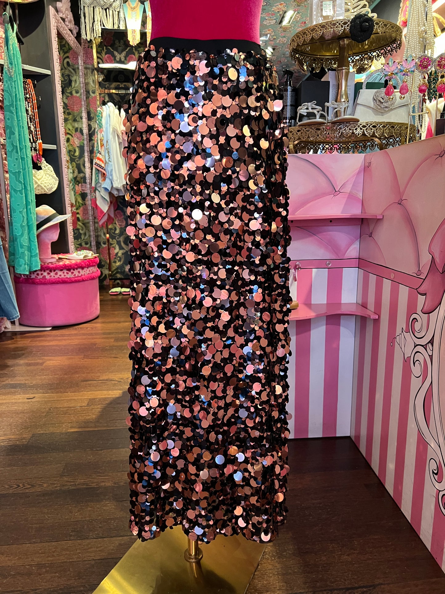 Pink memories gonna lunga dí paillettes marrone