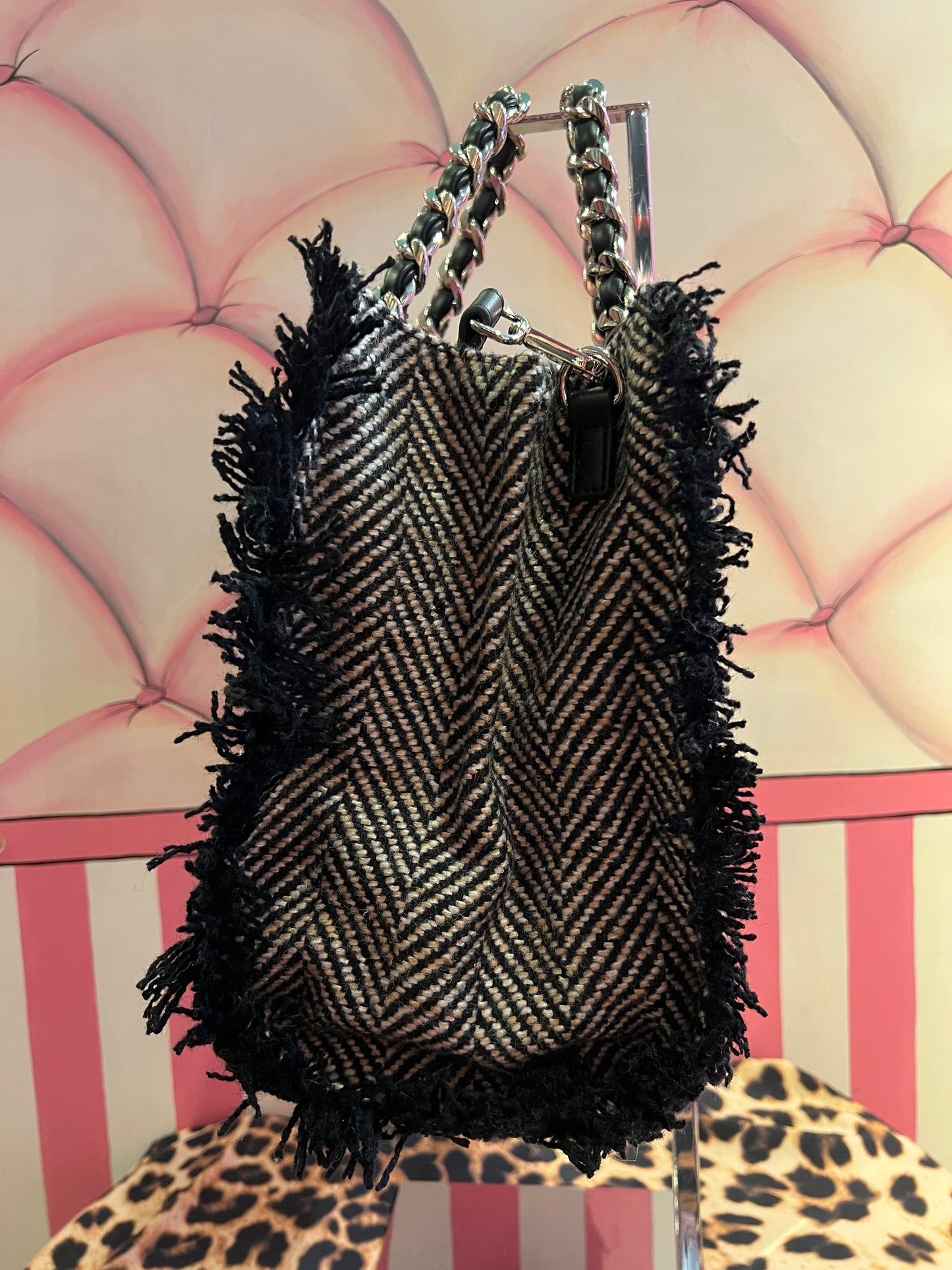 Rue Madam Paris borsa tweed nera due manici con tracolla Harris tote