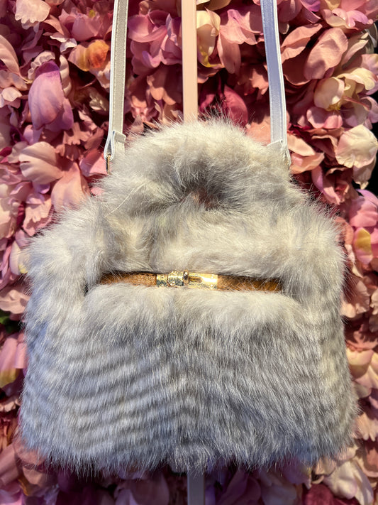 Snow-up Milano borsa ecopelliccia ed ecopelle con tracolla colore bianco e grigio