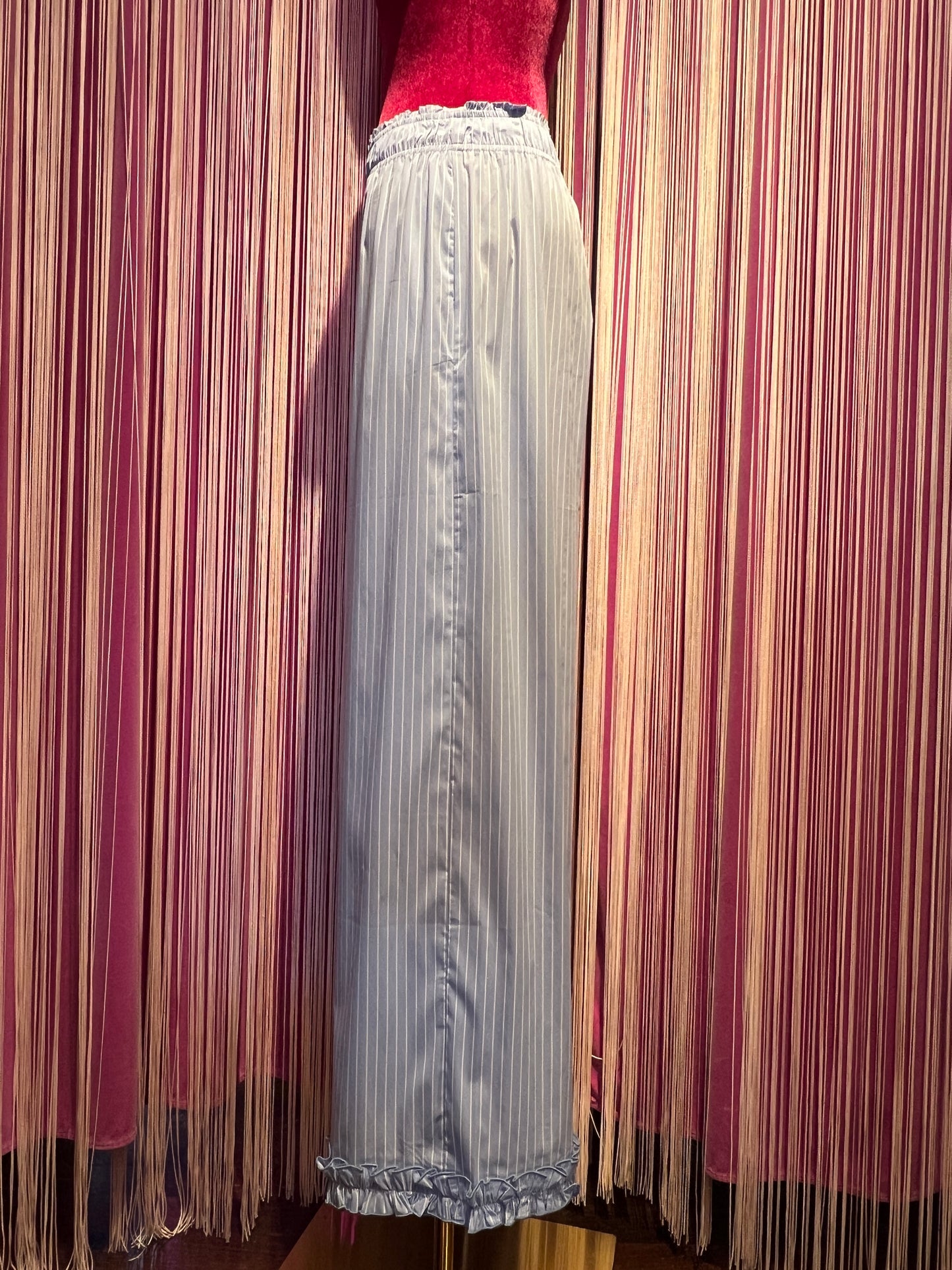 Gina Gorgeous pantalone palazzo di cotone a righe celeste e bianco Palmira 1