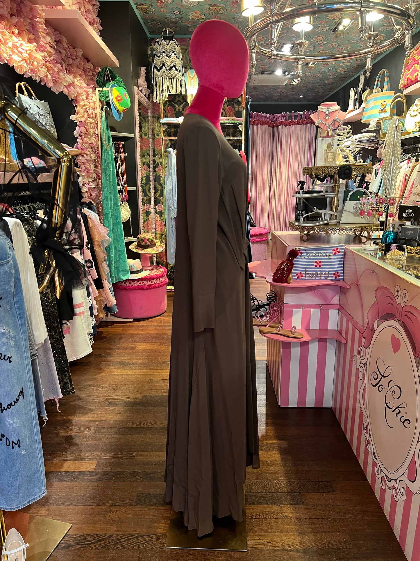 Semicouture abito lungo cioccolato manica lunga Cyprien