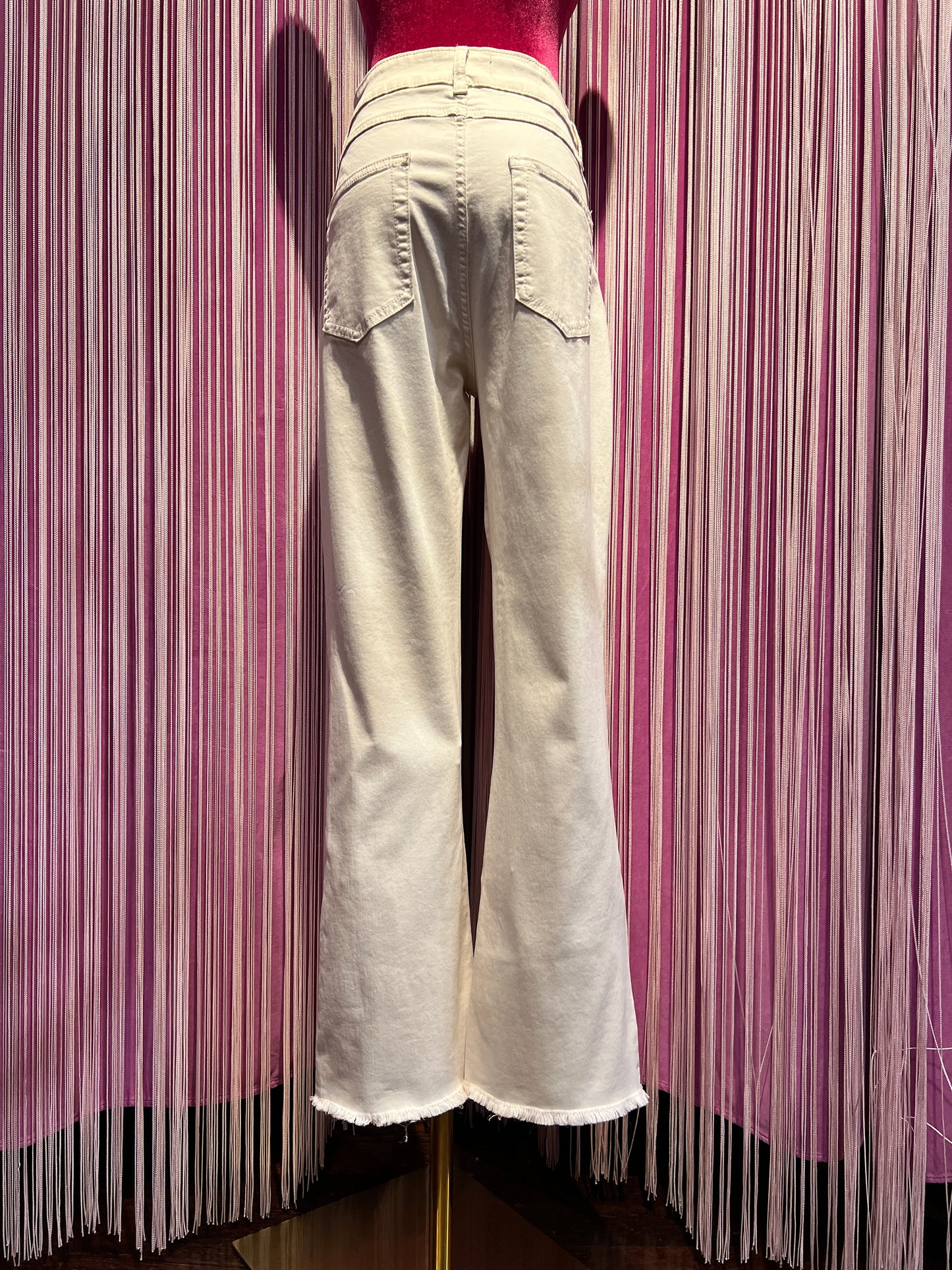Love & roses jeans pantalone 5 tasche panna sfrangiato