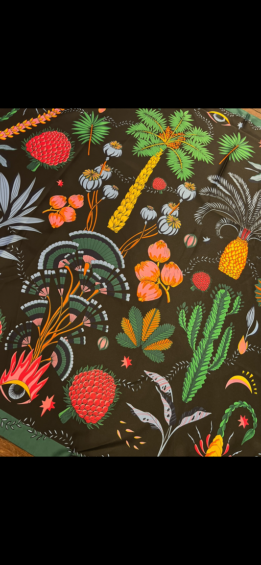 Wild foulard -40% di sconto fantasia fondo nero herborium