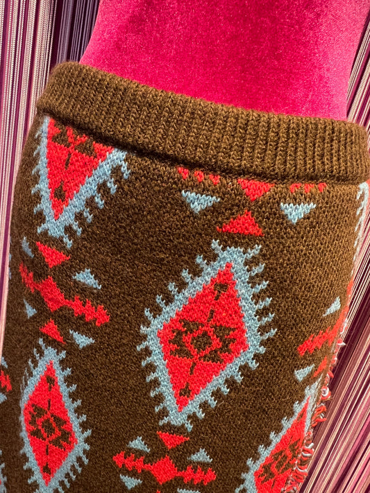 Colour market gonna jacquard con frange marrone rosso e turchese
