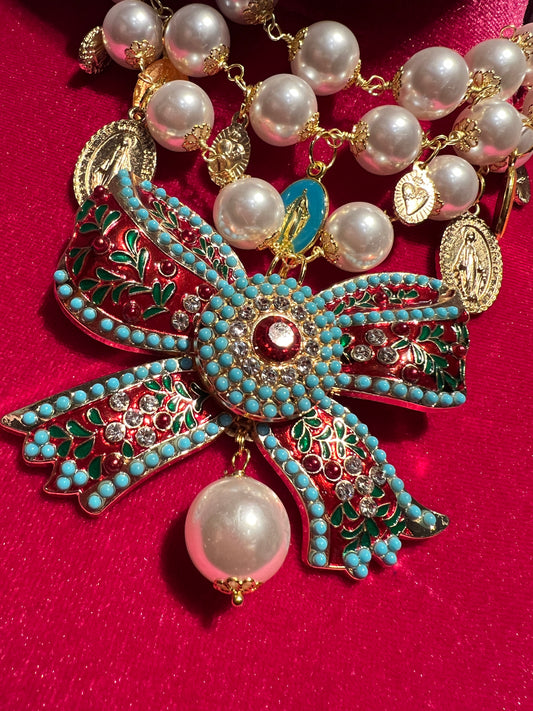 Monilia choker perle con fiocco