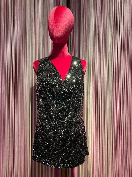 The room canotta paillettes nera scollo drappeggiato
