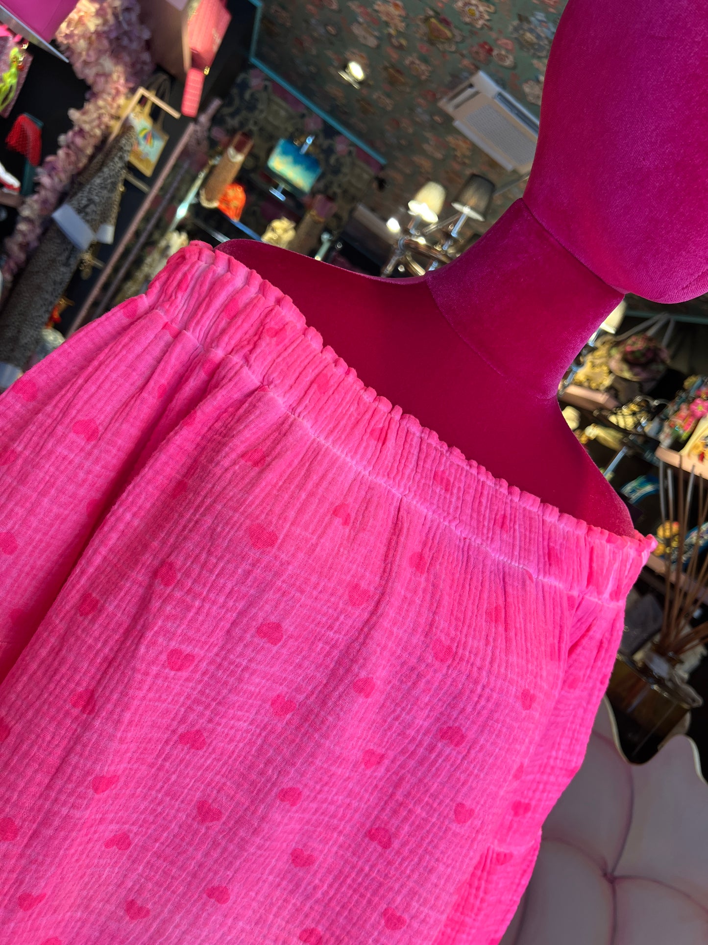 Mon amour Paris blusa scollo Bardot , maniche ampie, fucsia flou e cuori