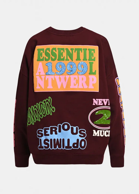 Essentiel antwerp felpa in cotone con stampa grafica e patch perline