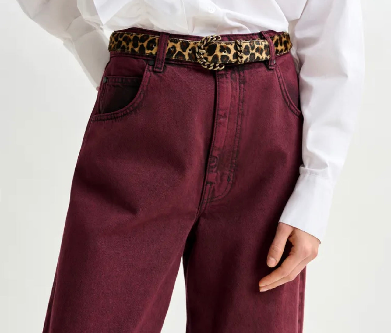 Essentiel antwerp jeans denim bordeaux gamba a botte tinto in capo