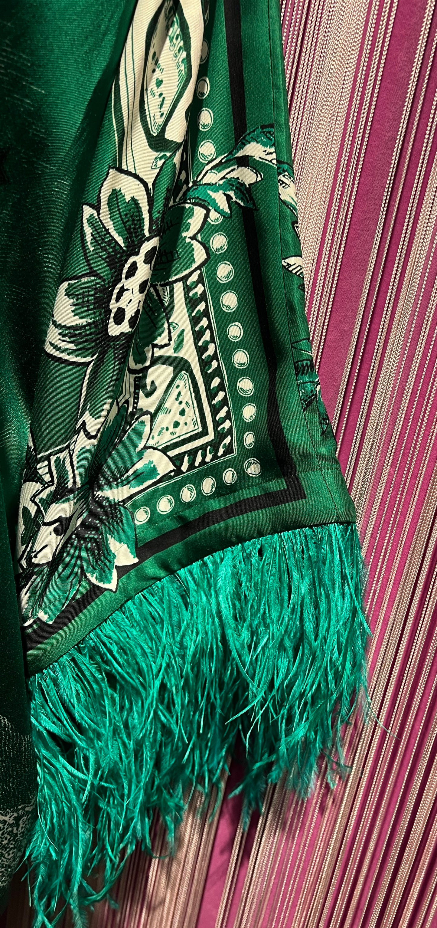 Dahlo -50% di sconto kimono fantasia verde manica Marabou