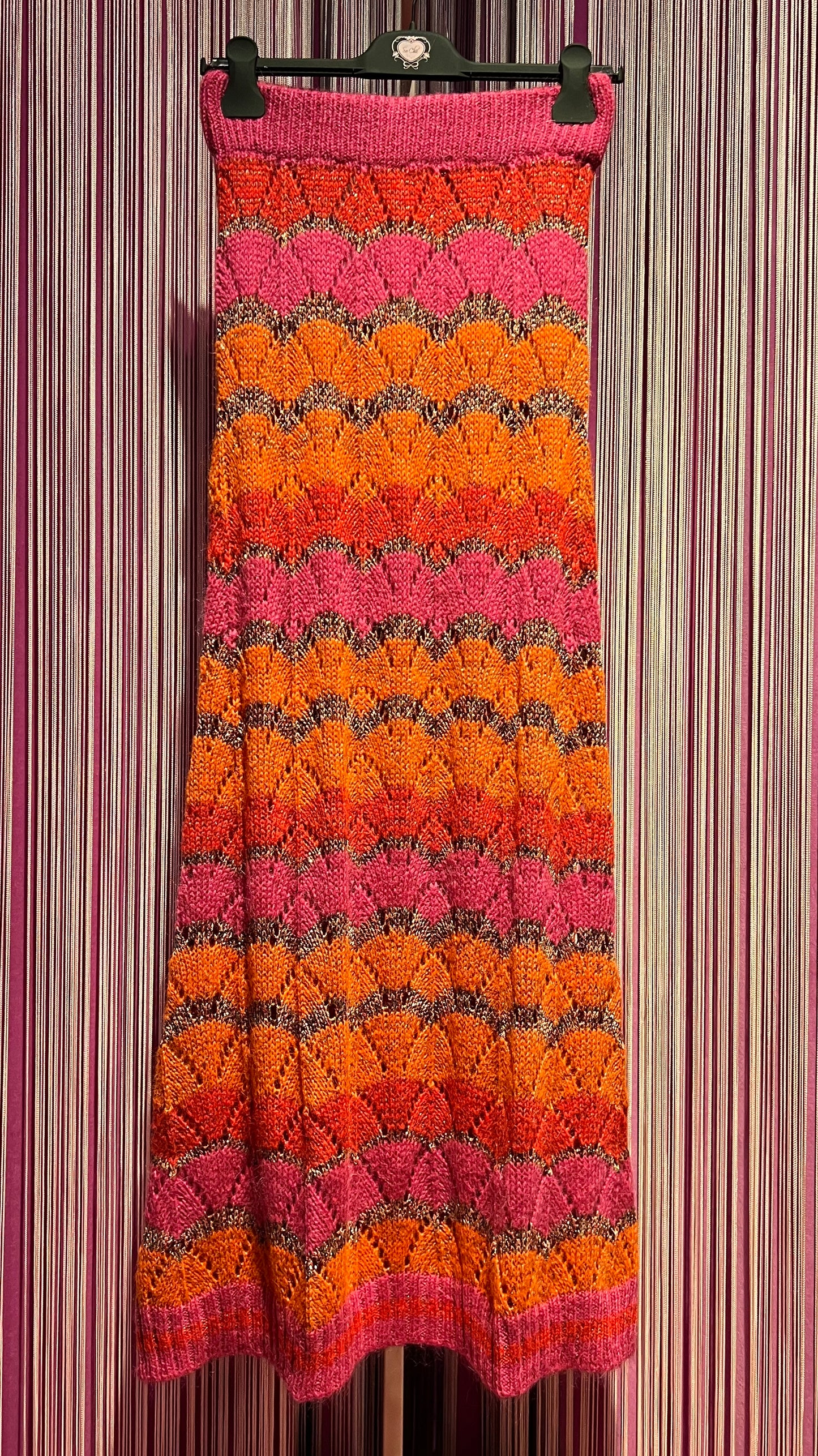 Colour Market gonna lunga in maglia rigata fucsia/arancio