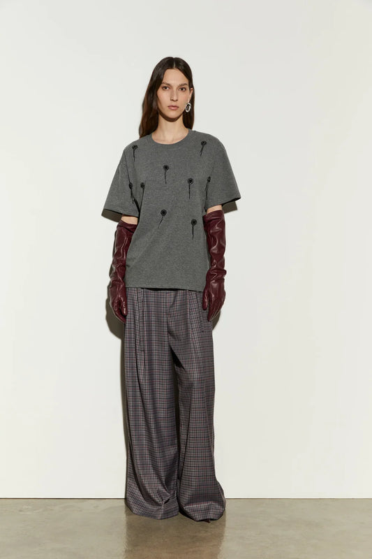 Isabelle Blanche Paris t shirt manica corta con ricami strass grigia