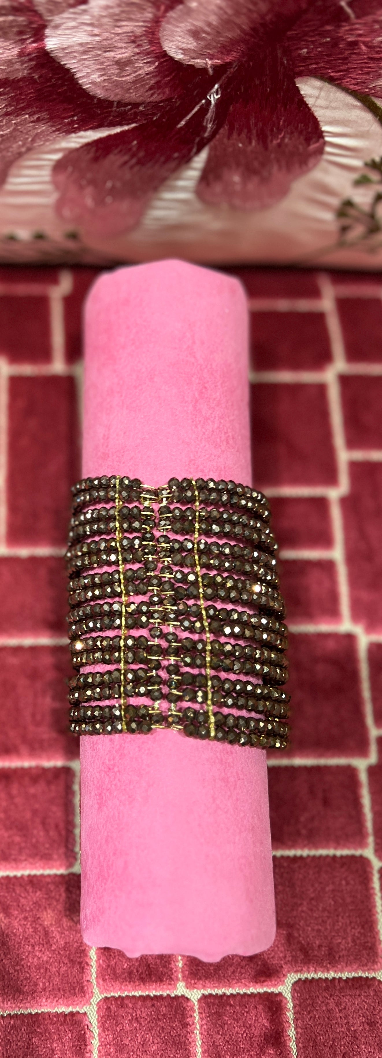 Manuela Ajo’ creazioni bracciale cristalli bronzo/marrone con spille mezza luna e stelle strass