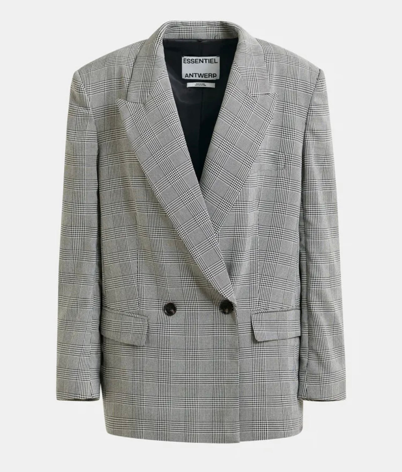 Essentiel antwerp blazer doppiopetto grigio e nero con dettagli zip sotto le ascelle Ipursuit