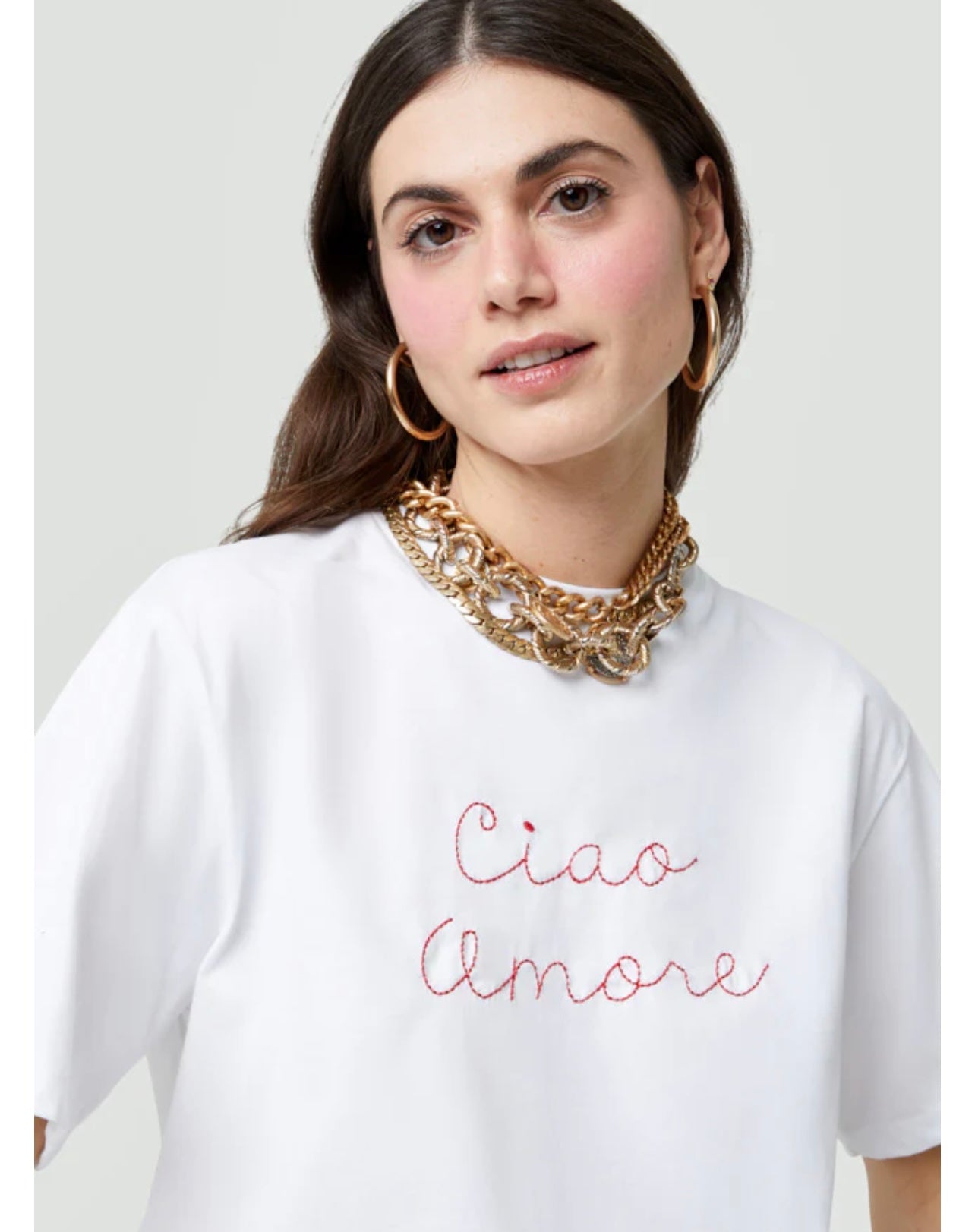 Giada Benincasa t shirt cotone con logo “ Ciao amore” ricamato in rosso