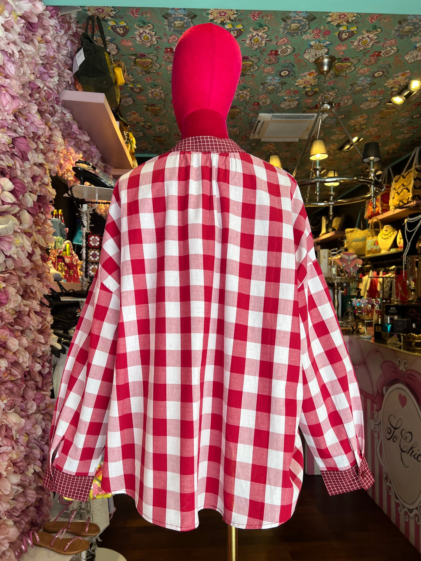 Mon amour Paris blusa oversize fantasia a quadri con polsini e rifiniture collo a contrasto