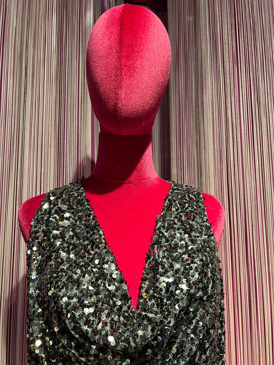 The room canotta paillettes scollo drappeggiato grigio scuro