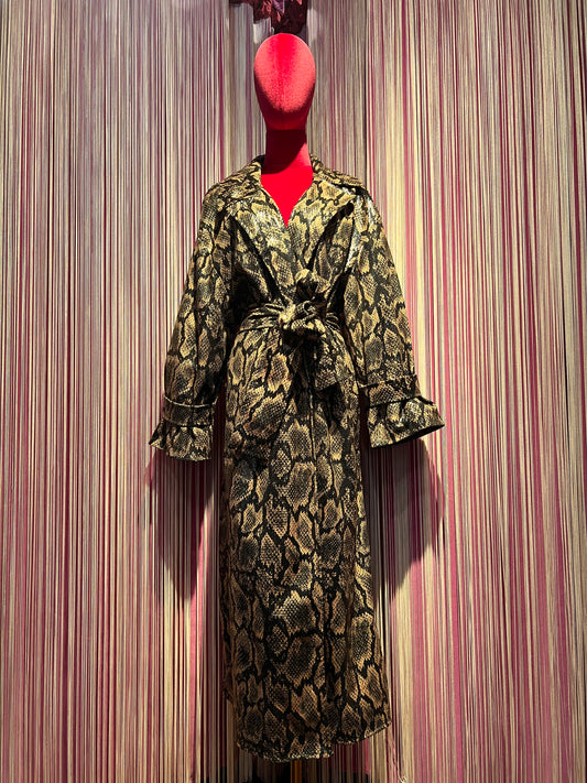 Pink memories trench lungo in ecopelle stampa pitone