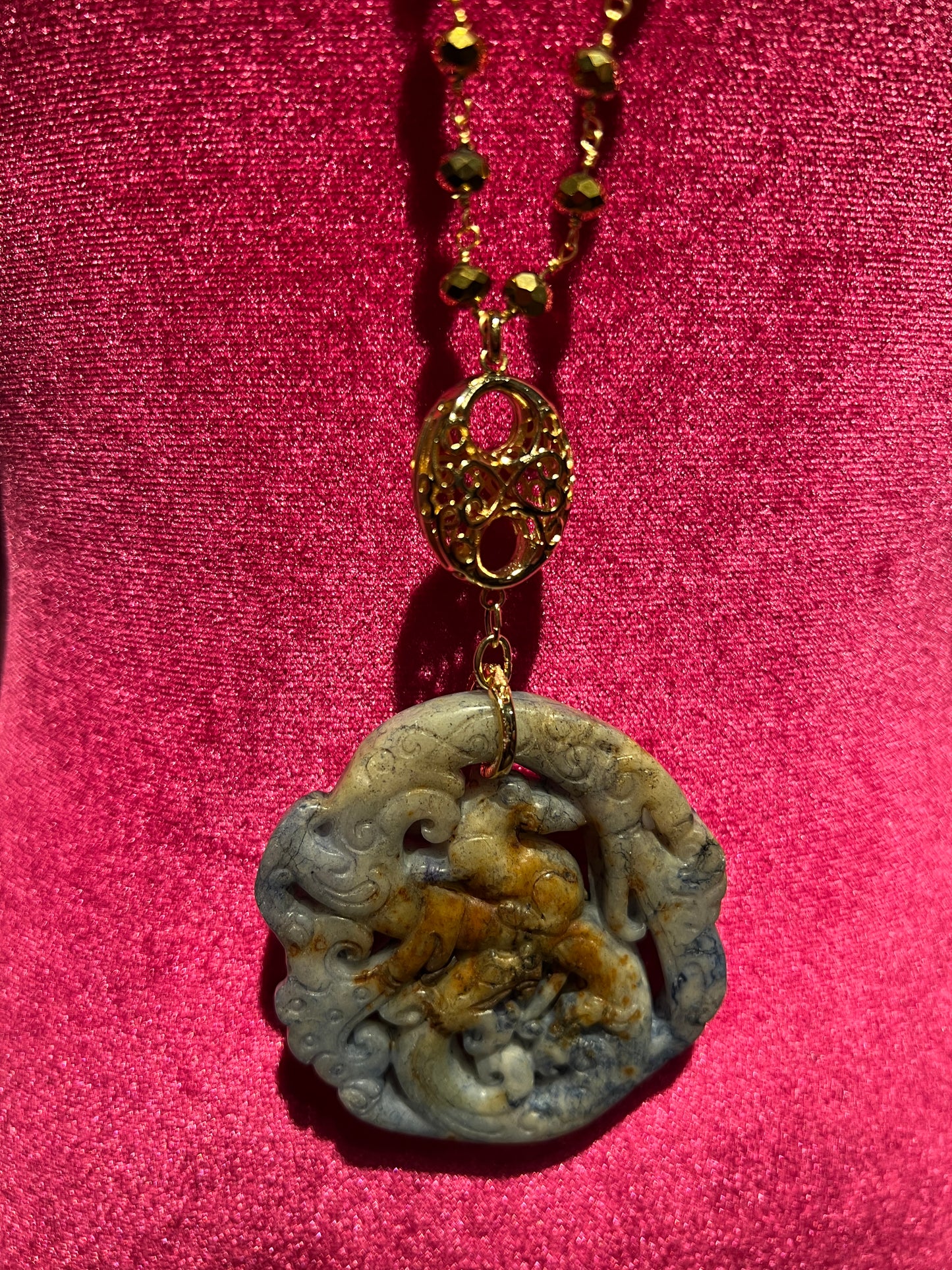 Lara 11 collana lunga pietre bronzo pendente celeste
