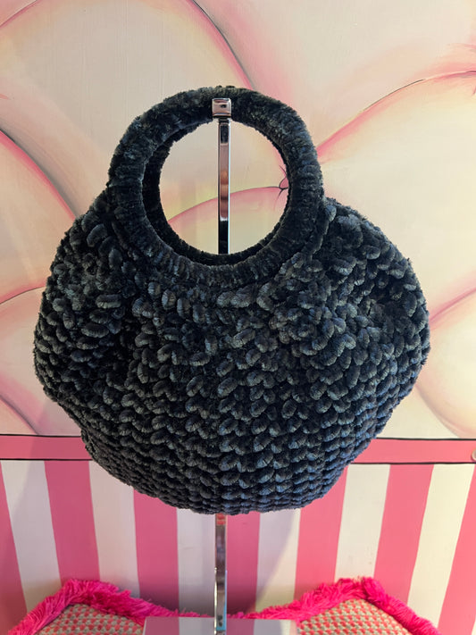 Love & roses borsa tricot ciniglia grigia antracite con tracollina