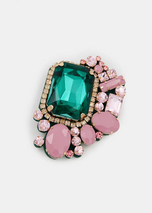 Essentiel antwerp spilla con pietre rosa e verdi