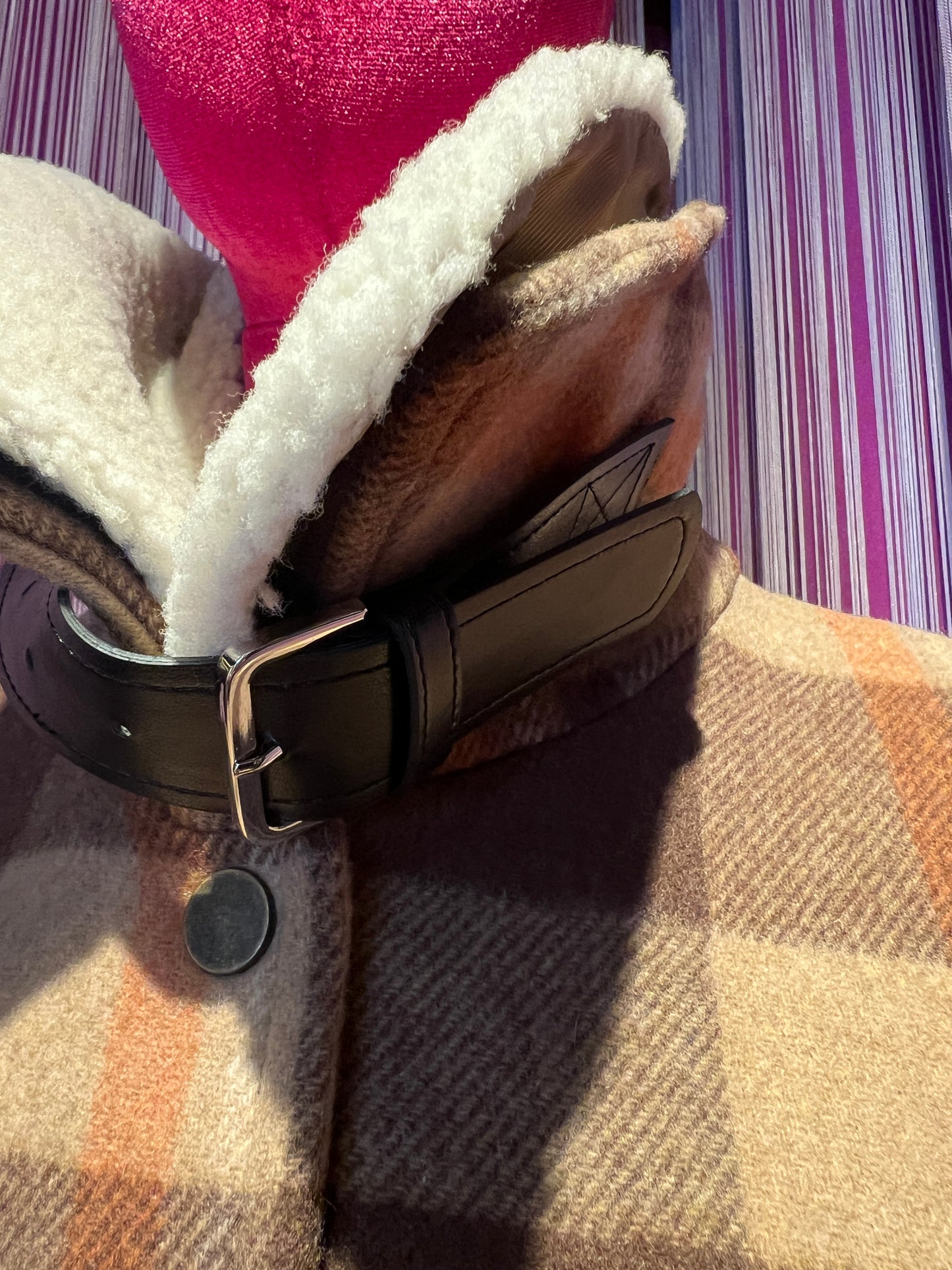 Semicouture giacca/cappotto a quadri beige marrone e arancio con collo in montone rimovibile