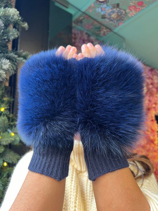 Alpo manicotto blu pelliccia volpe 100% riciclata