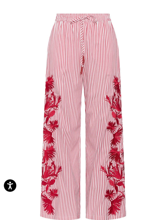 Maliparmi pantalone jogger linea dritta con coulisse e tasche e ramage lungo il fianco, vestibilita’ asciutta