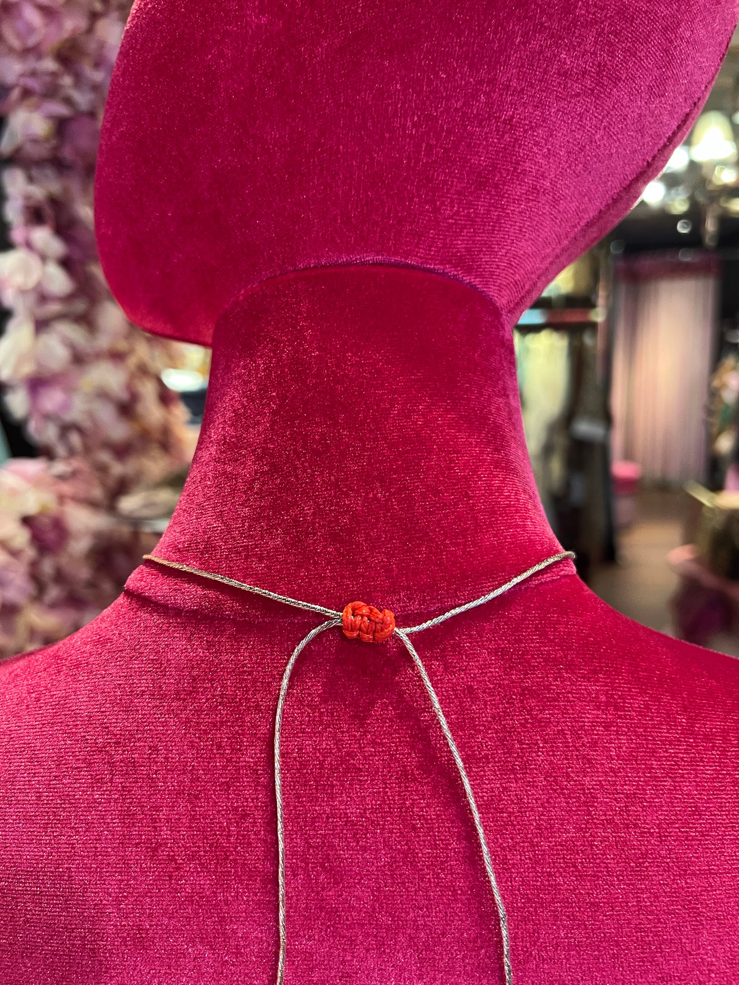 Collana cuore crochet regolabile rossa laccio argento