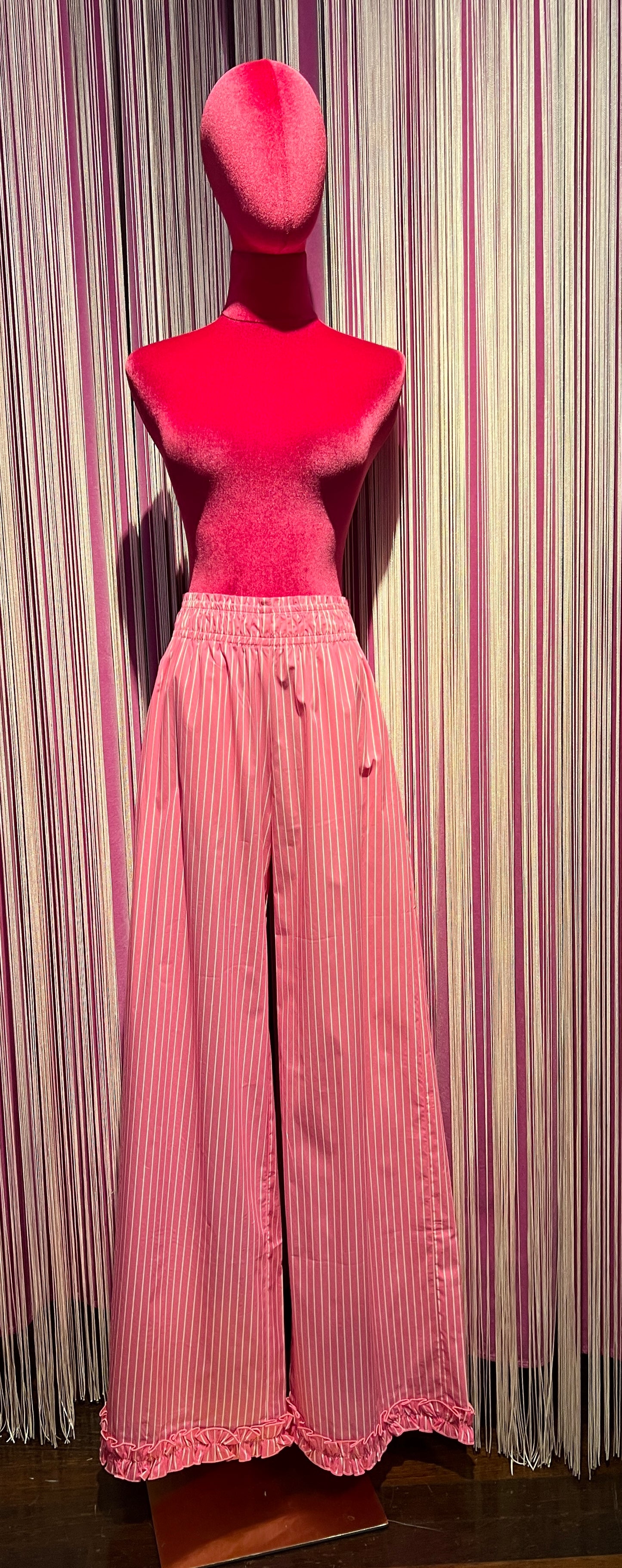 Gina Gorgeous pantalone palazzo cotone a righe rosa fucsia e bianche Palmira 1