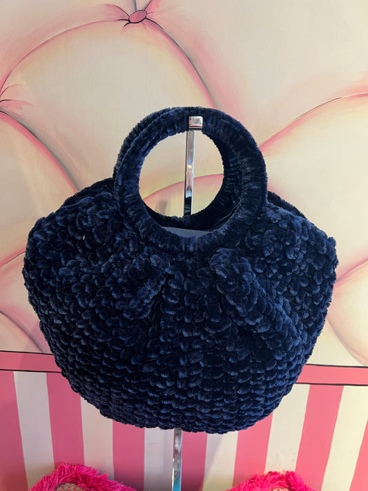 Love & roses borsa tricot ciniglia blu