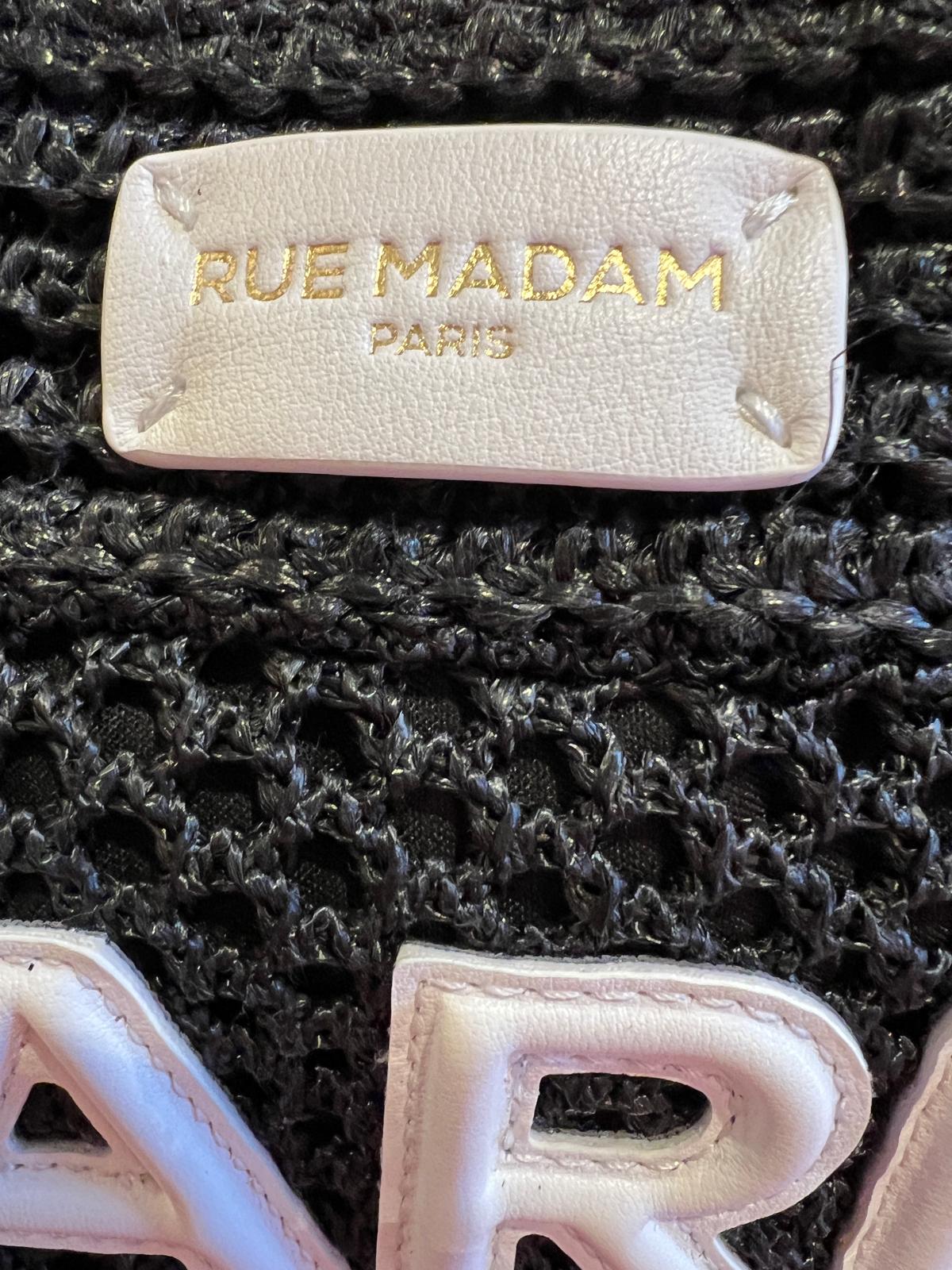 Rue Madam borsa due manici con tracolla l’ avana mini in rafia logo ecopelle nera