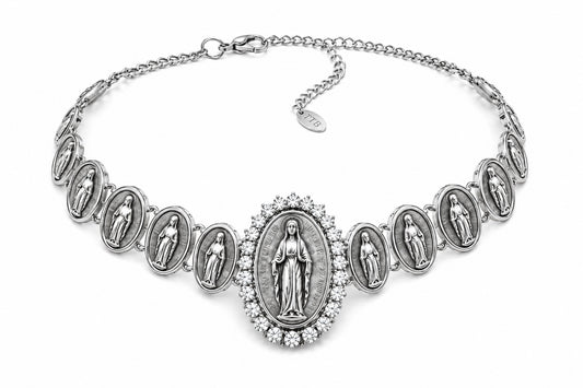 TittiBi choker argentato sacro zirconi madonna miracolosa