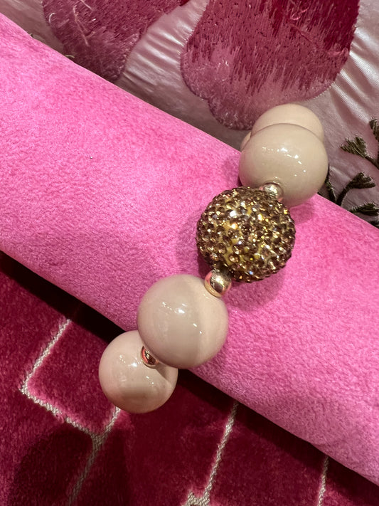 Bracciale con boulle strass e beige