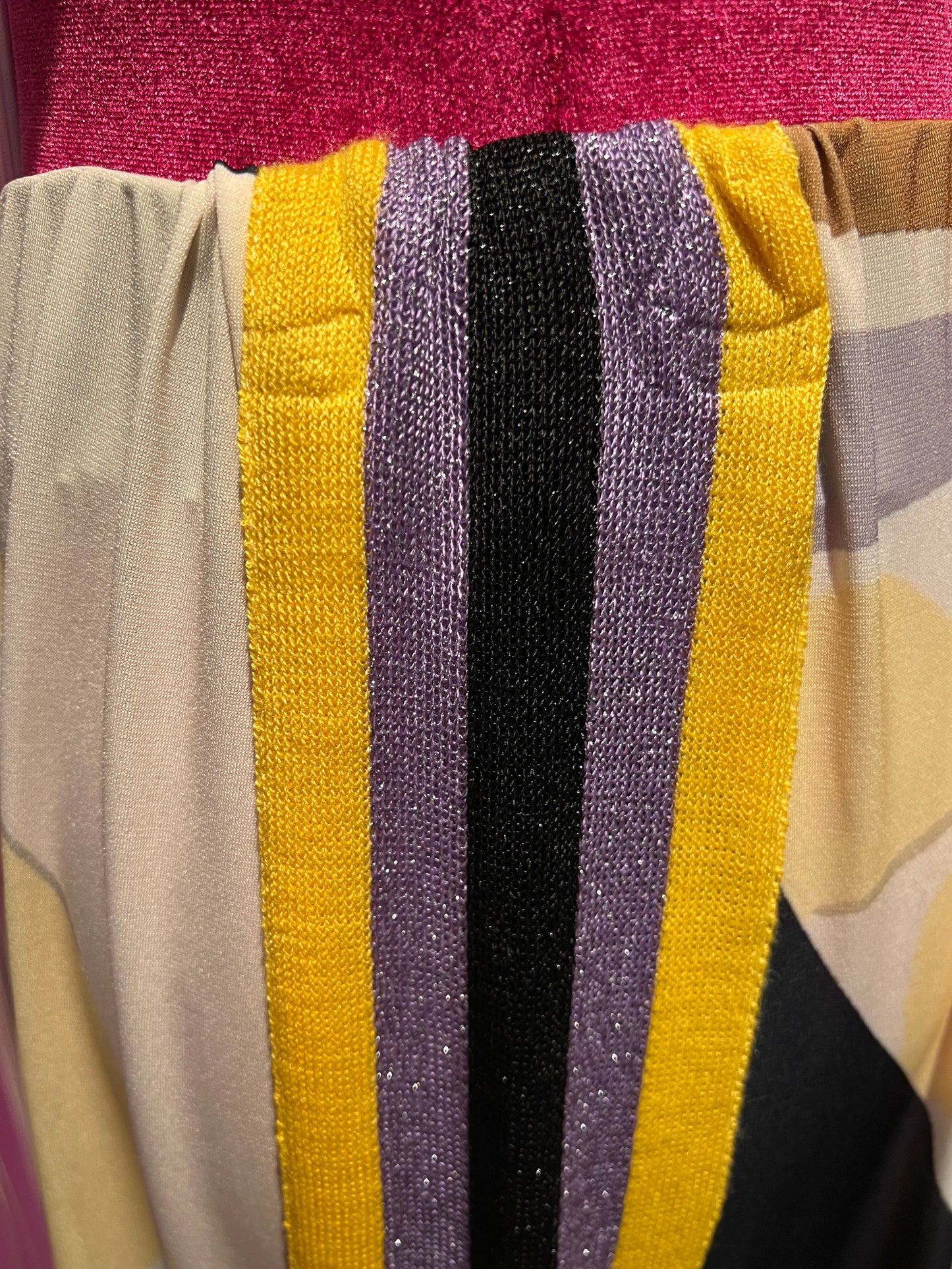Bellavitis -50% di sconto pantalone palazzo in Jersey fantasia giallo lilla riga laterale in maglia